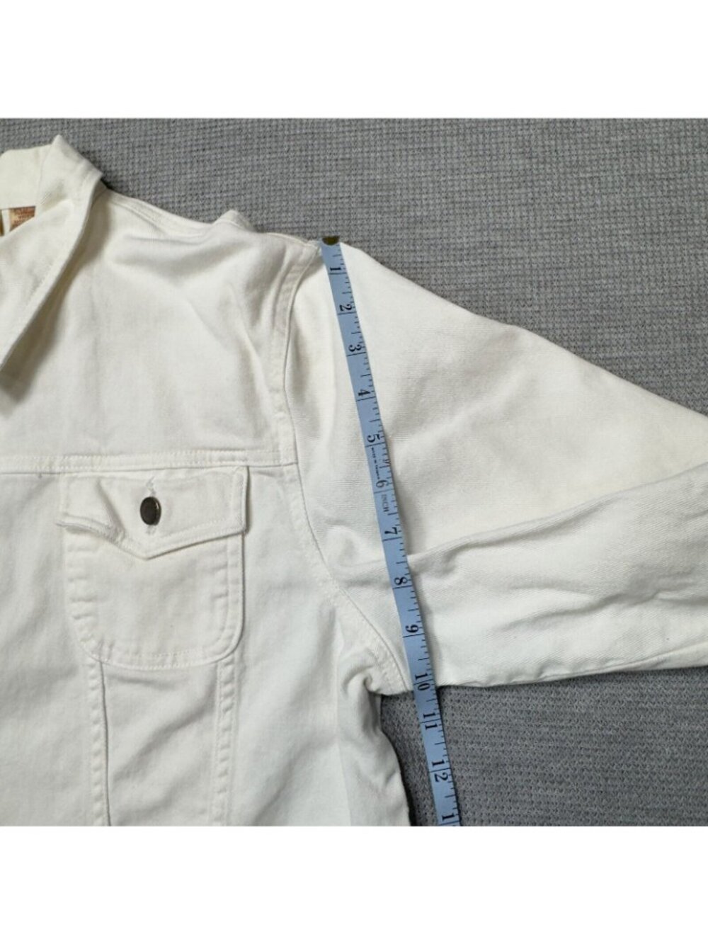 NorthCrest Denim Jacket Womens Sz Large White Full Zip Long Sleeve Chest Pockets - Picture 14 of 16